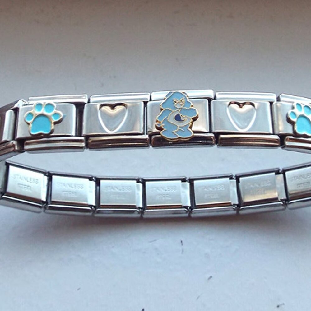 Bedtime Bear Care Bear paw prints on 18 link 9mm Italian charm starter bracelet